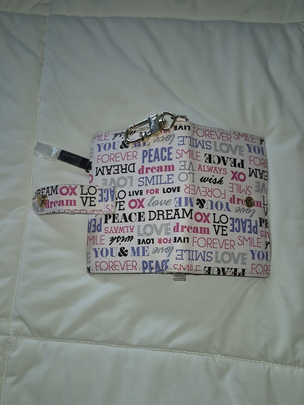 Betsey Johnson Pink, White & Purple Text Print Phone Wallet Case - Picture 2 of 4
